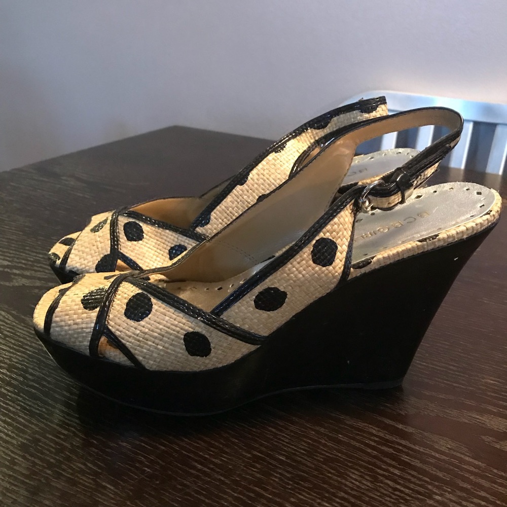 BCBG Girls Straw Polka Dot Wedges